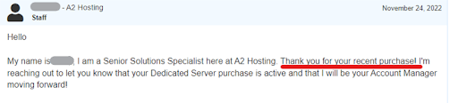 A2 Hosting Reply