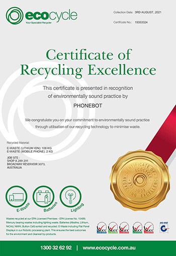Certificate of Recycling Excellence 